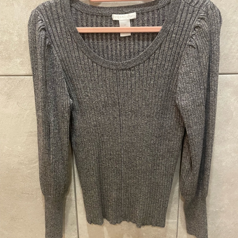 Never worn - tags off. Beautiful, soft scoop next sweater with puff sleeves.